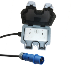 32A 230v Plug to Twin 13A Waterproof IP54 socket - 2 metre