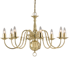 Polished Brass Chandelier, 8 Arm with SES Lamp Fittings