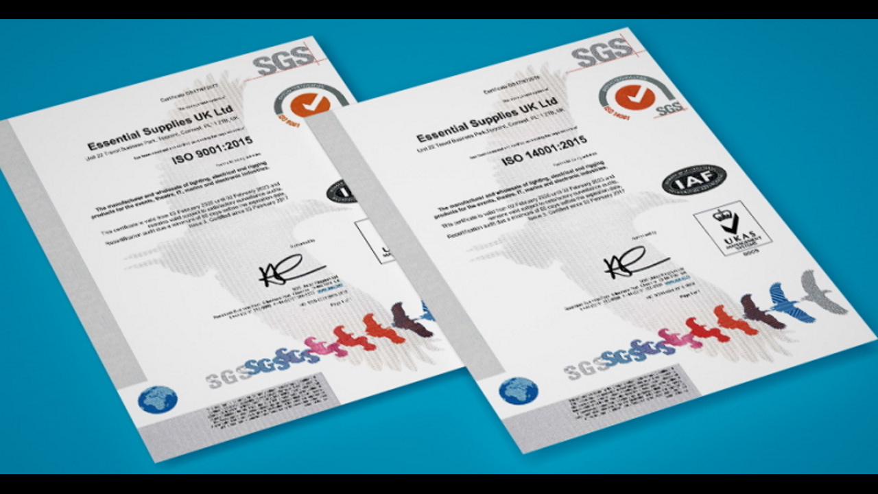 ISO Certificate acheived at Essential Supplies UK